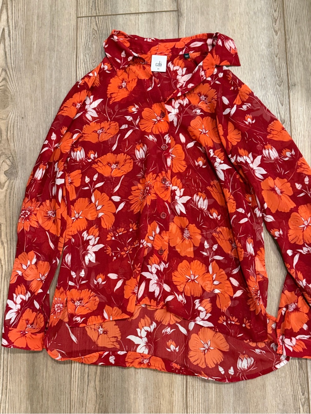 CAbi Red and Orange Floral Button-Front Blouse